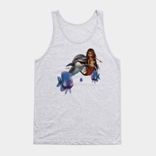 Cute mermaid and funny dolphin Tank Top